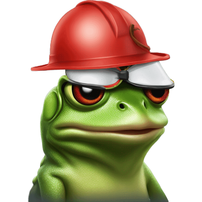 a frog wearing all black and a red helmet and smoking a sigar  emoji