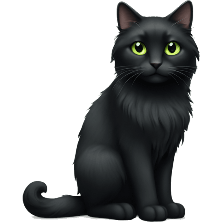 Black long haired cat with light green eyes emoji