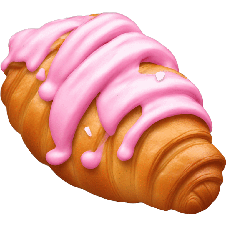 Croissant with pink icing drizzled on top with white sprinkles emoji