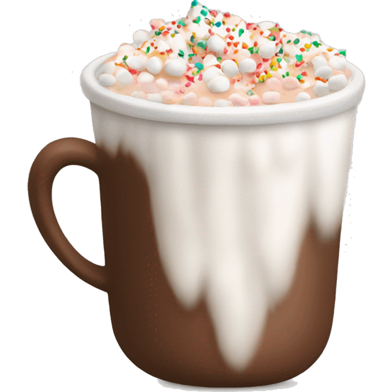 Mug of steamy hot coco with marshmallows and sprinkles emoji