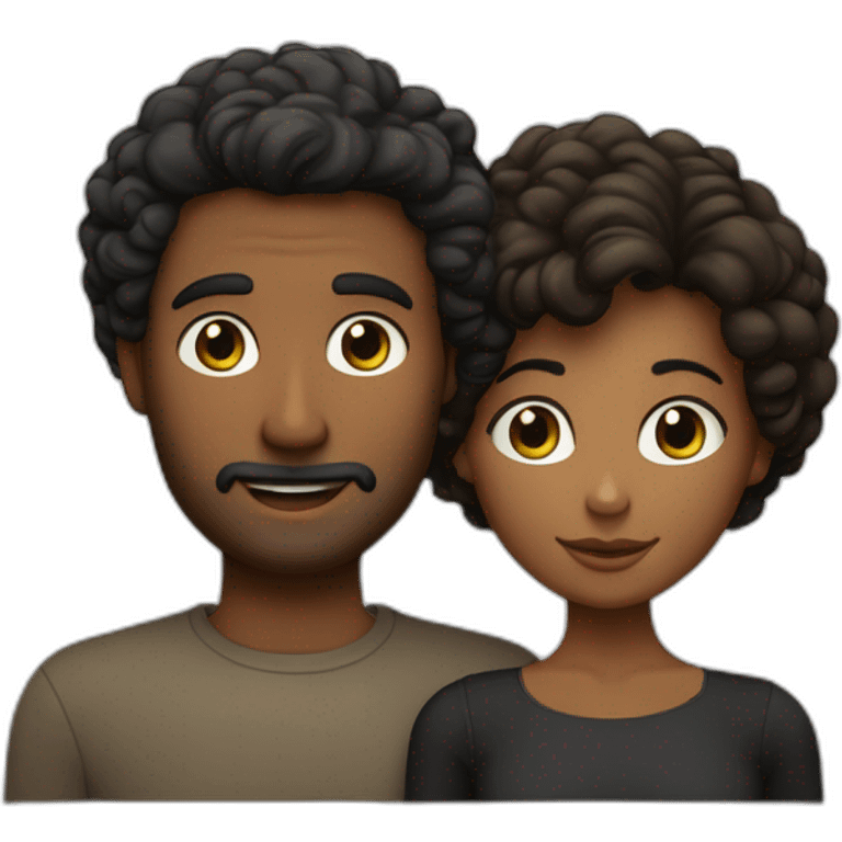 Couple avec l'homme aux cheveux bruns bouclés et aux yeux verts et la fille bronzée au cheveux noir et auf yeux noir emoji