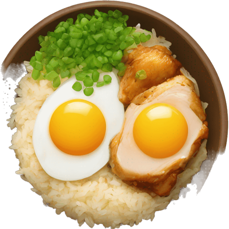 chicken thigh rice bowl with two eggs emoji