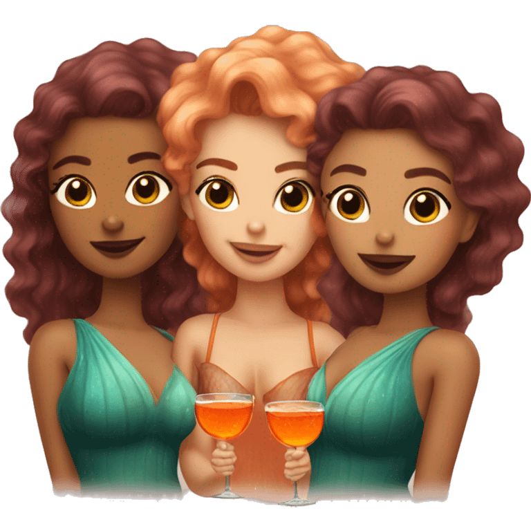 Three beautiful mermaids light skin drinking aperol emoji