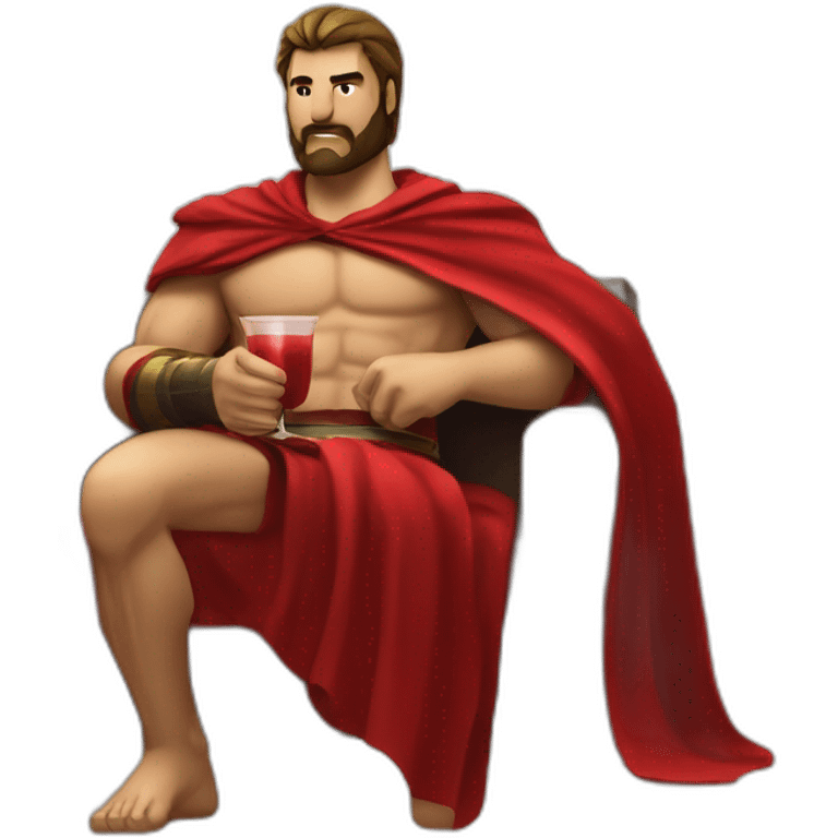 The Spartan Leonidas and his red cape with a relaxing cocktail on a sofa. emoji