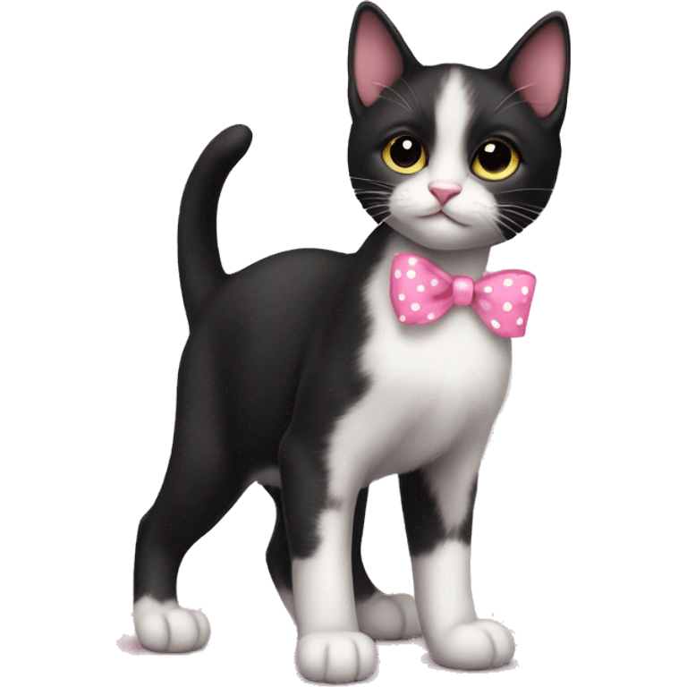 Full body Tuxedo kitten with a pink polka dot ribbon Hazel eyes emoji