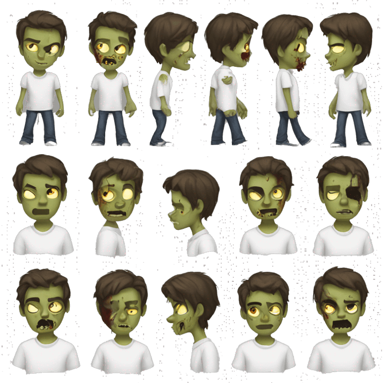 boy zombie teen with dark brown hair medium and white slim shirt emoji