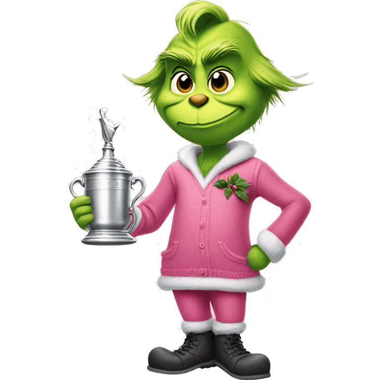 grinch wearing preppy pink clothes and holding stanley cup  emoji