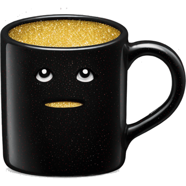 empty black enamelled mug with glitter emoji