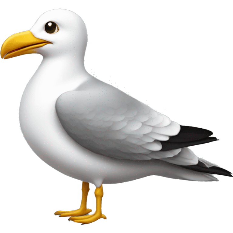 A humanoid seagull wearing a suit holding a coffee cup emoji