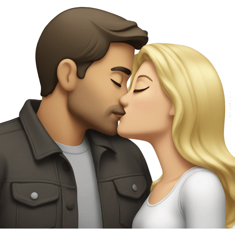 Brunette man kissing blonde woman emoji