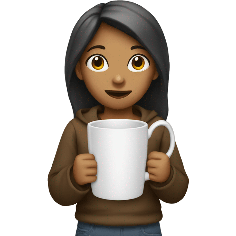 A girl holding a mug and a sheet on her emoji