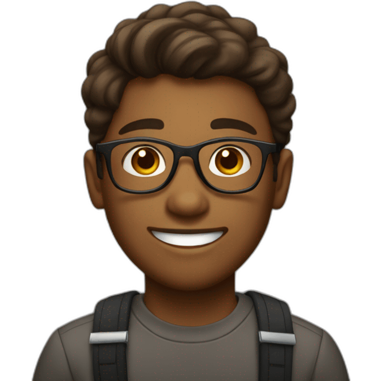 Young brown haires man with glasses at his first job emoji