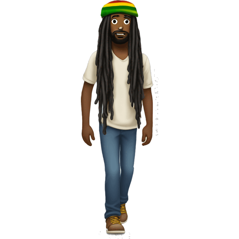 A black rastaman with shoulder long dreadlocks walking towads left side. emoji