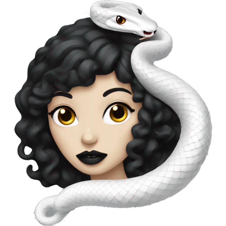 Stylish white snake with black hair and big lips emoji