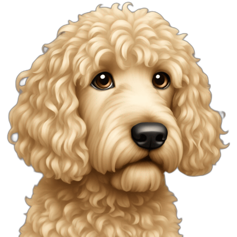 Femme blonde yeux bleu porte Labradoodle blond emoji