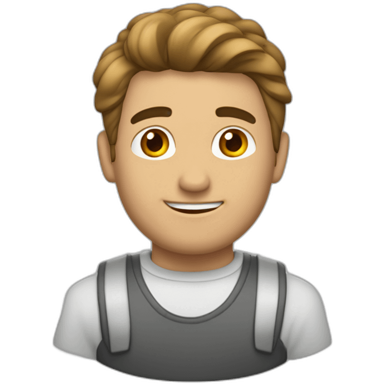 Crea un hombre alto de contextura media,piel blanca cabello castaño claro y liso con corte de cabello corto peinado hacia arriba emoji