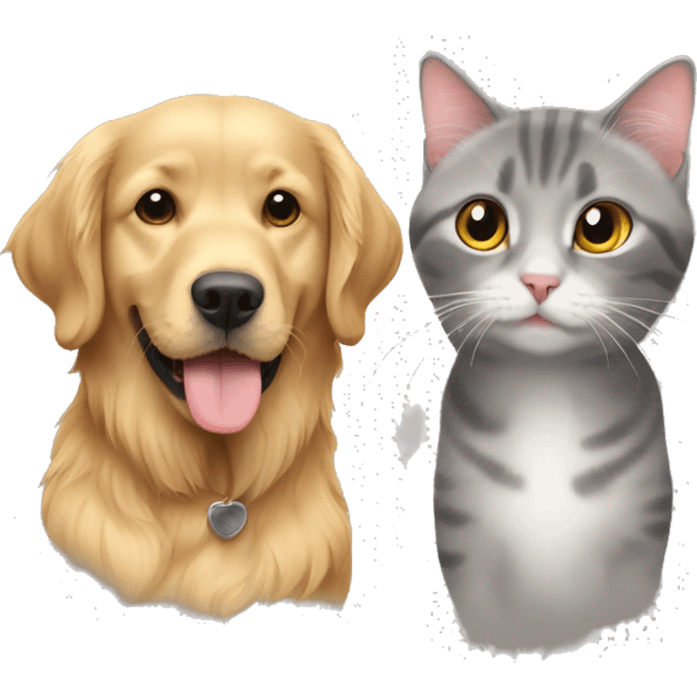 Golden retriever and grey cat shorthair British  emoji