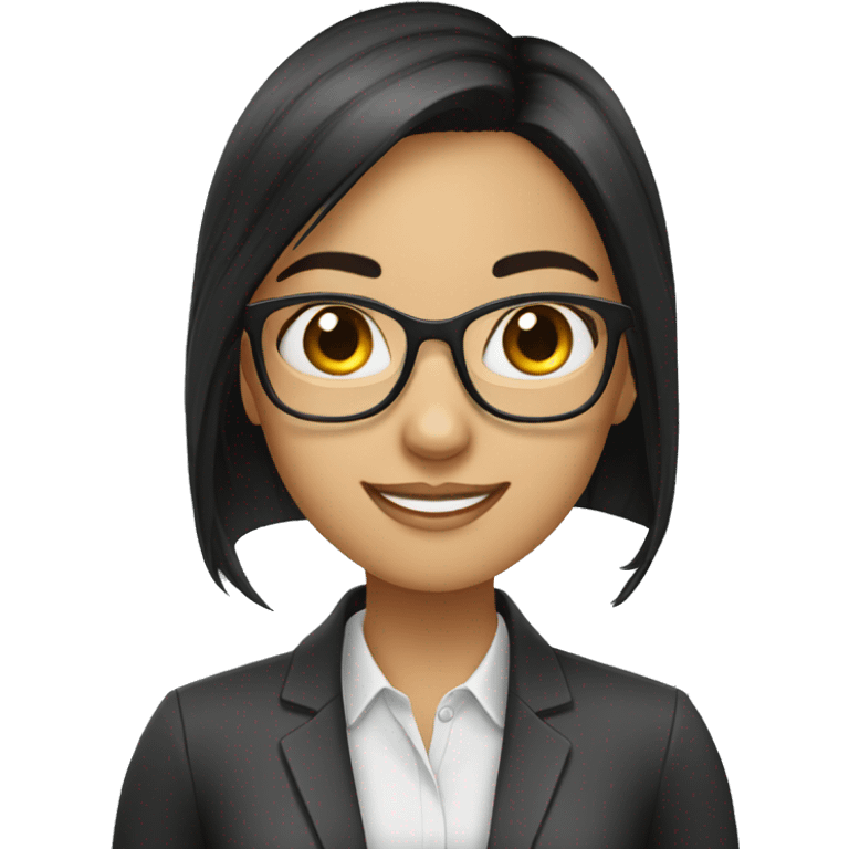 Girl with glasses and office tag. With straight dark hair and IT professional. Smiling  emoji