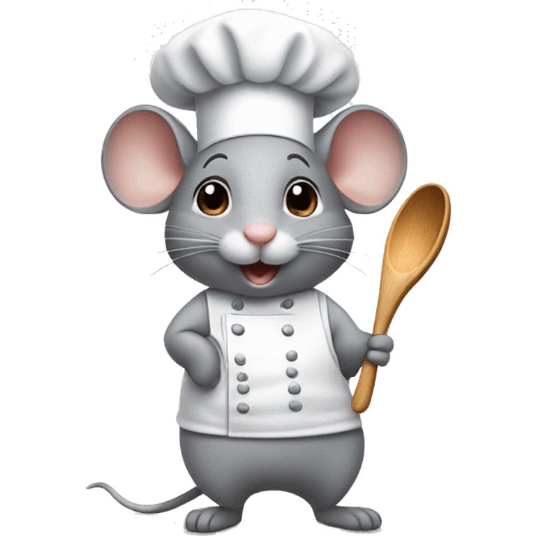 cute grey mouse wearing a chef’s hat holding a wooden spoon emoji