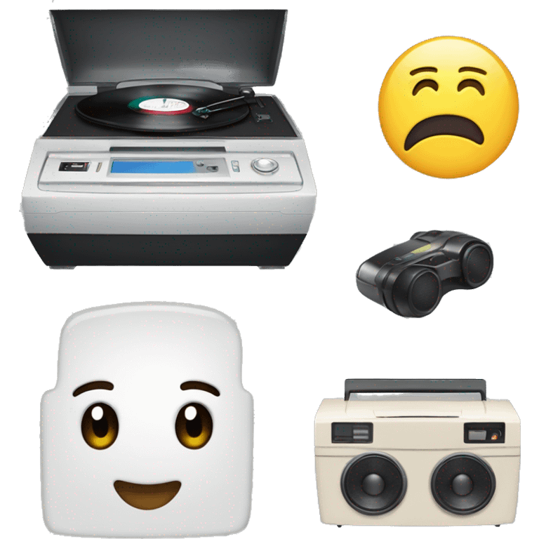 Draw a group of three emojis to represent in order the letter Ț and a vinyl record player and a printer  emoji