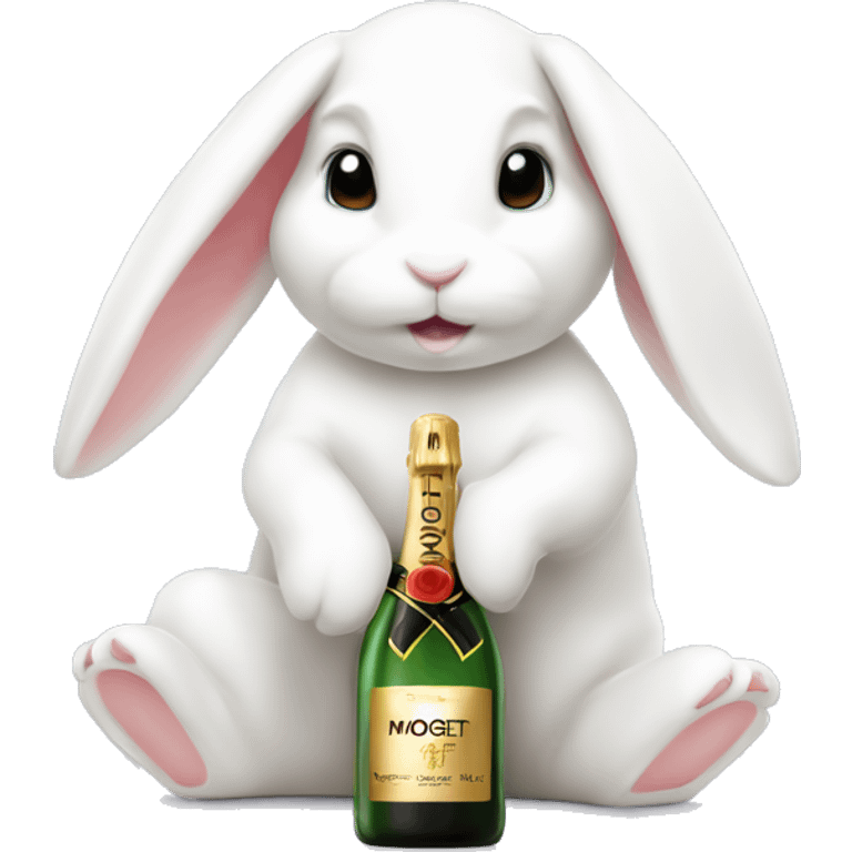 Cute white bunny with moet bottle emoji