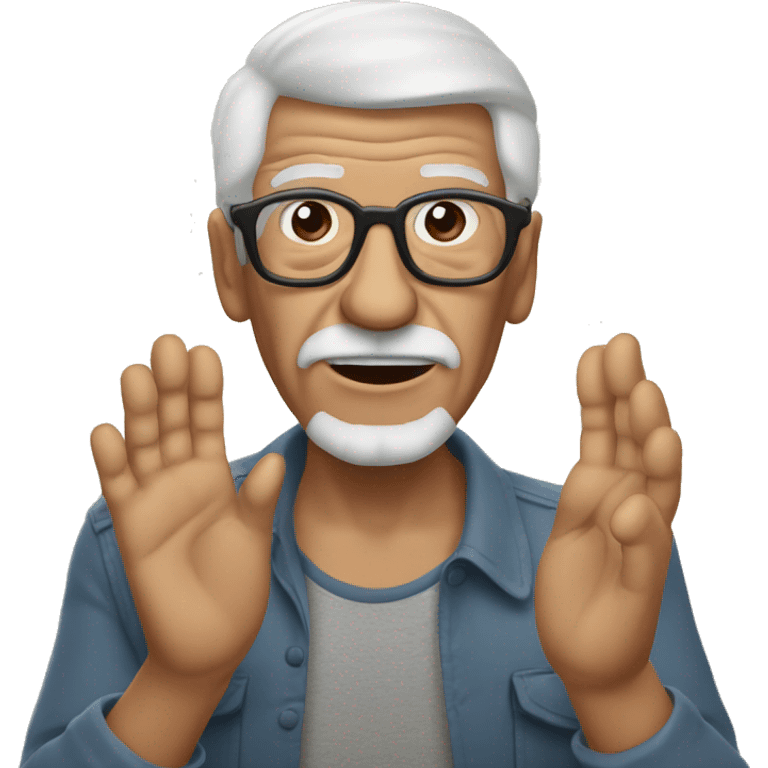 abuelo con lentes haciendo una mano rock emoji