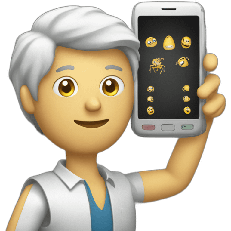 man with mobile phone, both covered with spiderwbs emoji