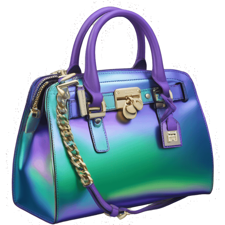 Realistic isolated blue purple and green metallic Michael Kors Satchel purse.  emoji