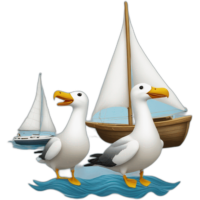 two albatrosses and one sailboat emoji