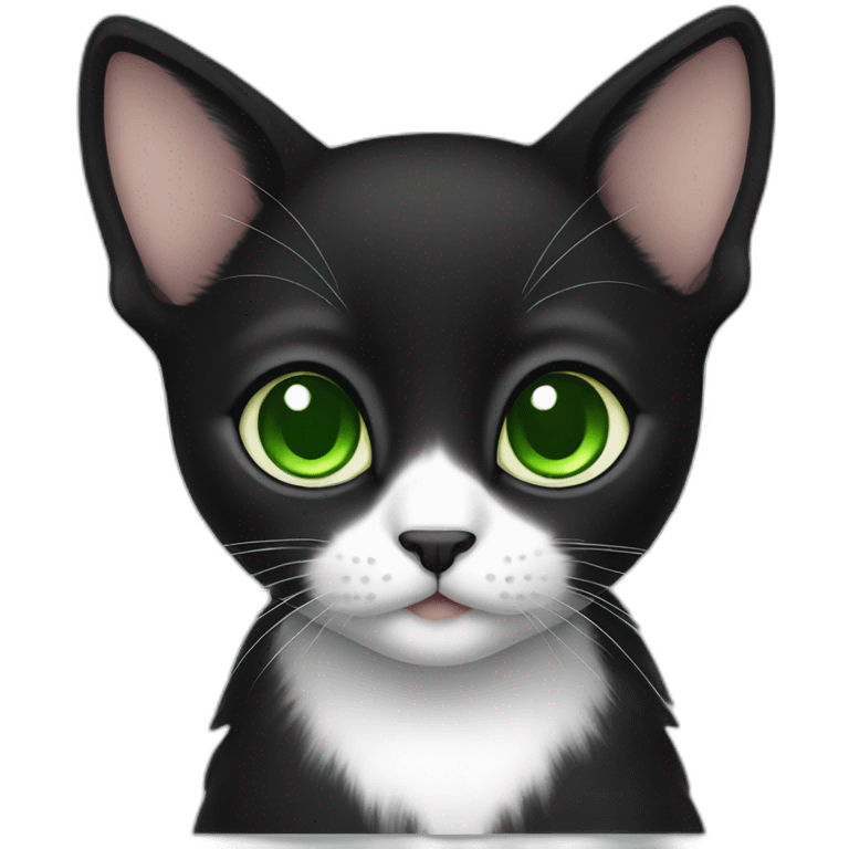 Black kitten with green eyes an big ears emoji