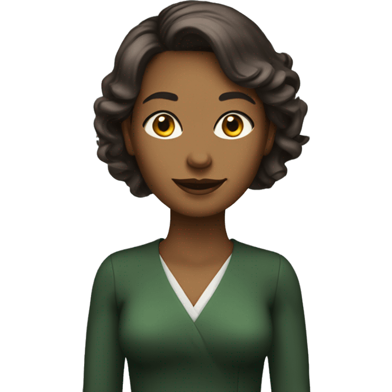 femme de 45 ans, coupe carré, cheveux noirs, yeux marrons/verts emoji