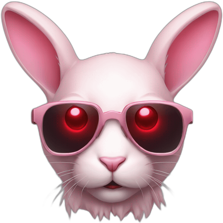 A ferocious pale pink rabbit with red eyes cyberpunk sunglasses emoji