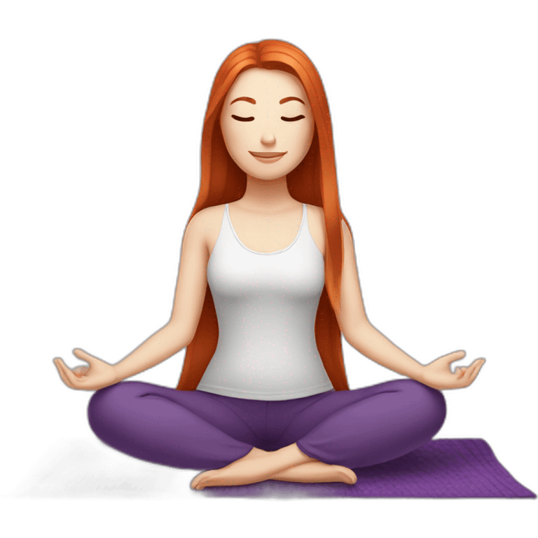 redhead white woman long medium straight hair, meditating on a violet blanket emoji