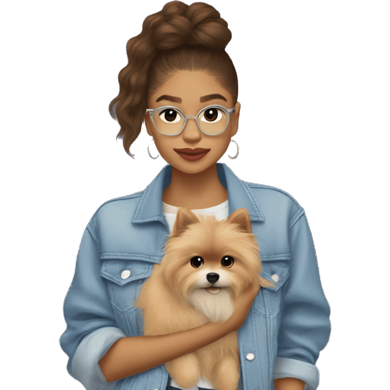 Zendaya usando ropa lila y un perrito Pomerania emoji