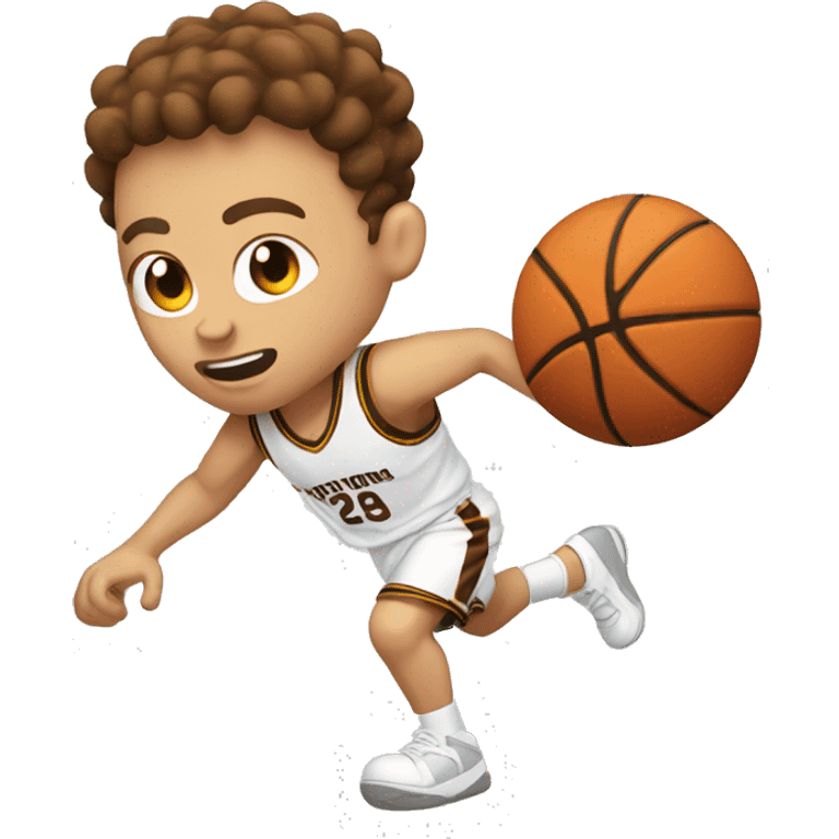 white person with brown hair bouncing basketball emoji