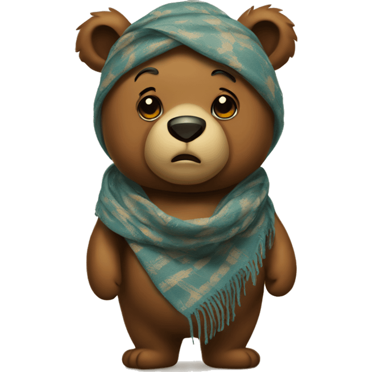 Bear with a vintage scarf around his head, pouting emoji