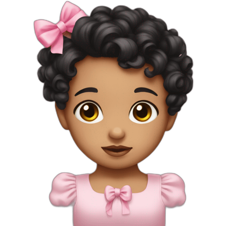 Baby with short blackhair and curl and pink bow emoji