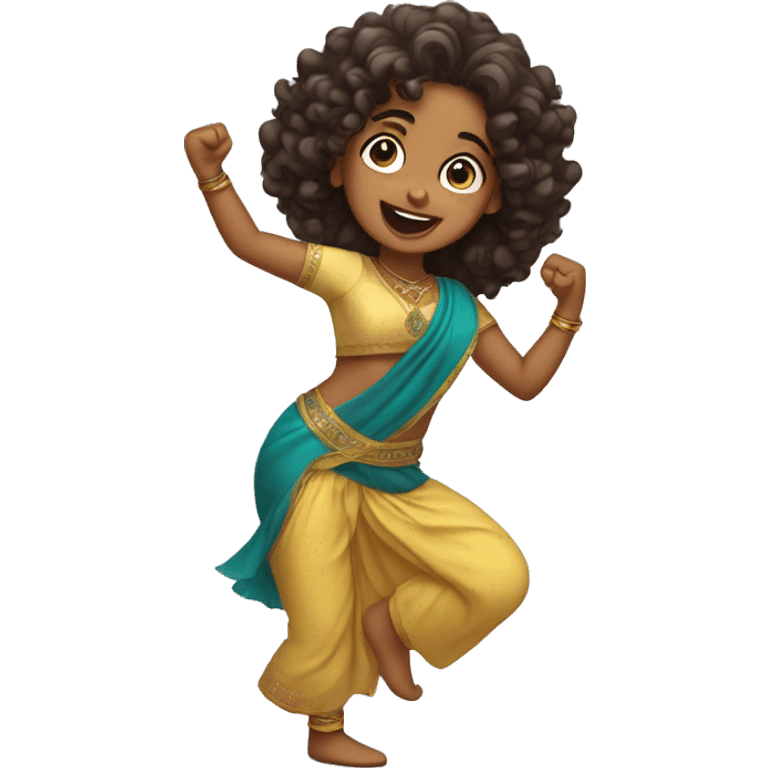 Indian girl with curly hair dancing emoji