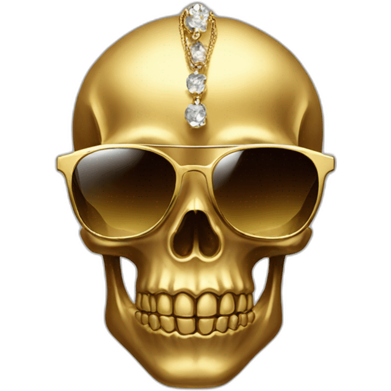 Gold skull with sunglasses and jewelry emoji