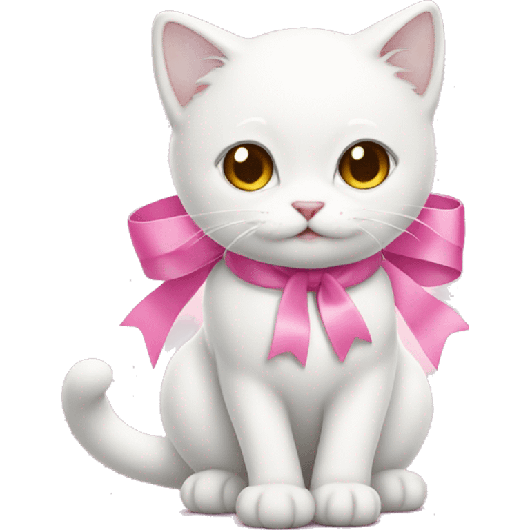 white cat with pink ribbon emoji