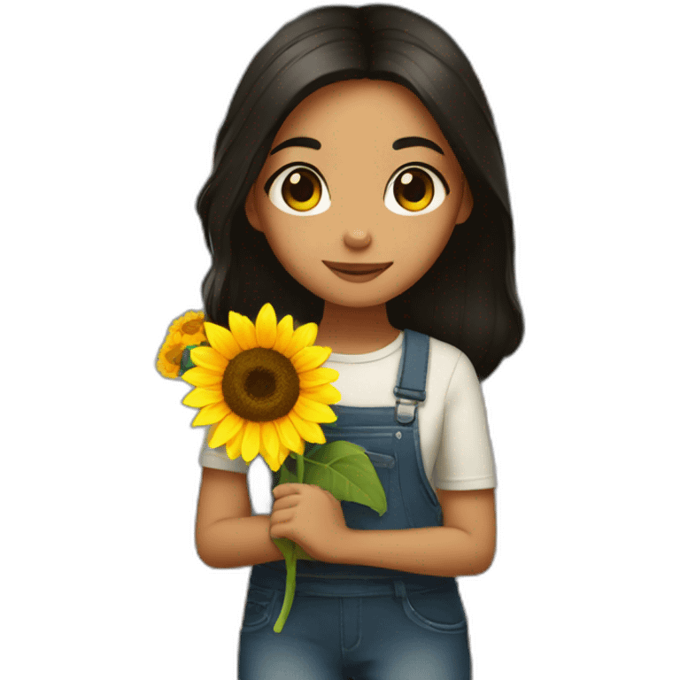 black hair brown eyed girl holding sunflower emoji