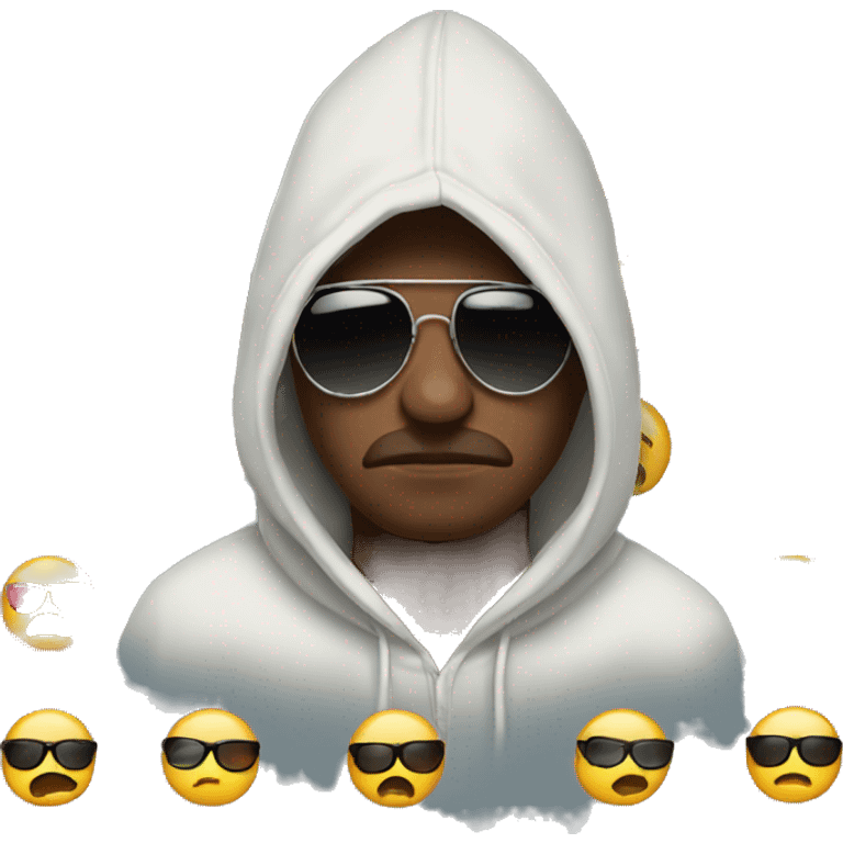 Sad emoji about to cry with sunglasses wearing a hoodie emoji