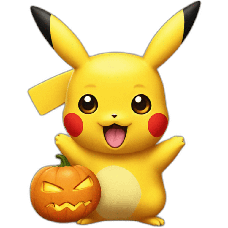 Pikachu holding a chumpkin emoji