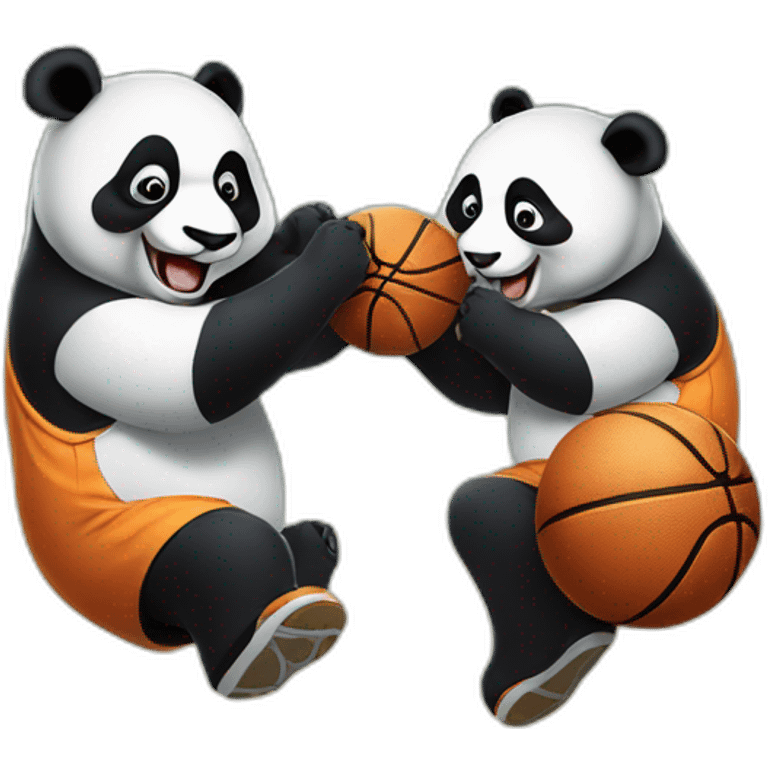 two pandas playing basketball in the moon in Dali style emoji