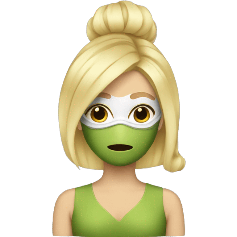 Blonde hair with a mask and a matcha  emoji