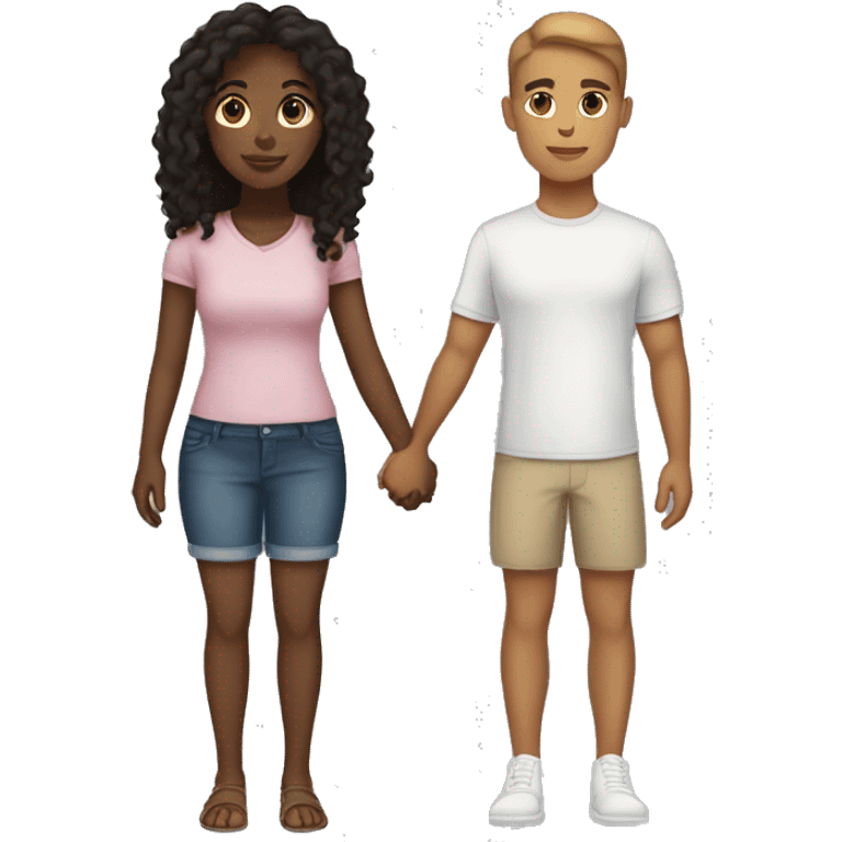 Taller Light skin black girl with long dark brown hair with a shorter Hispanic tan skin girl with dark long hair holding hands couple emoji