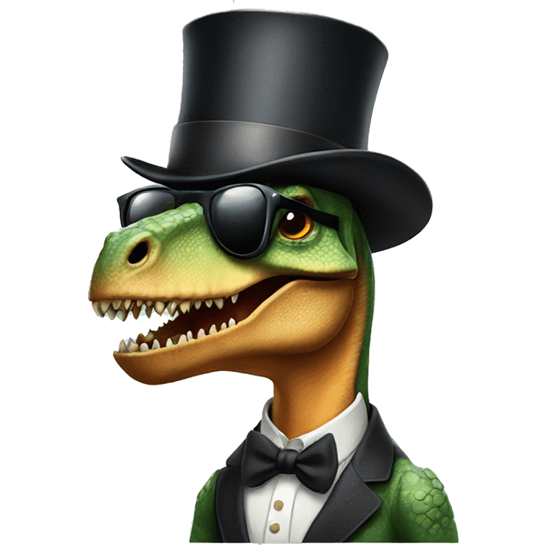 dinosaur with sunglasses and a top hat emoji