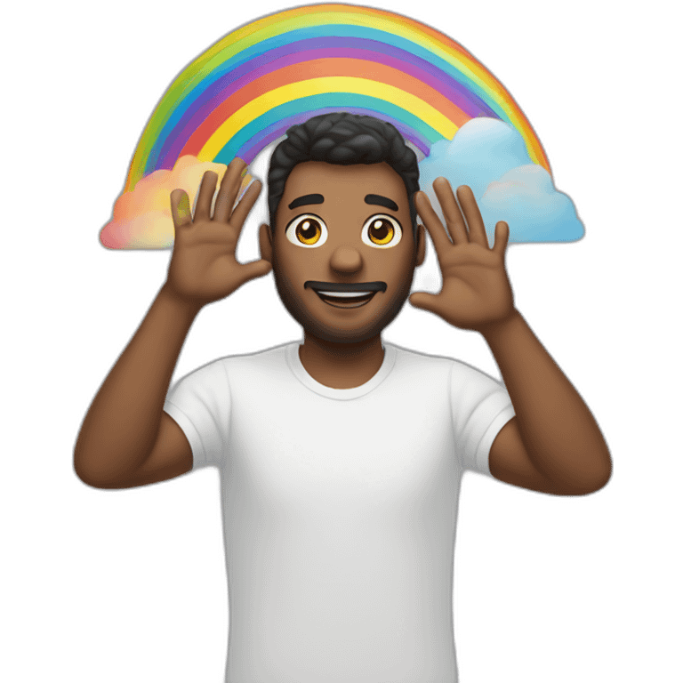 man making a rainbow over his heads with his hands emoji