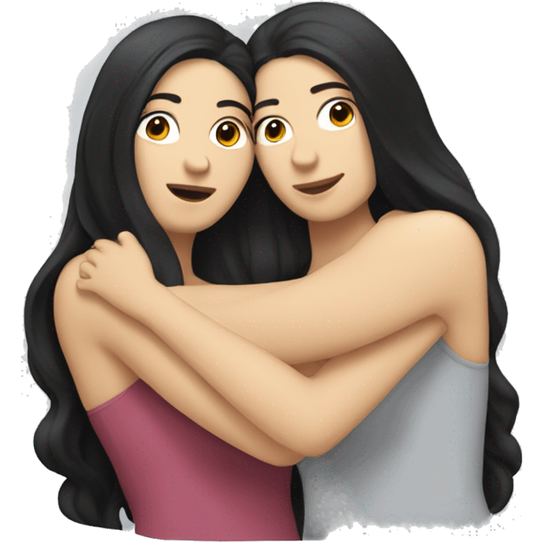 Lesbians cuddling. Both have long black hair and white skin. emoji