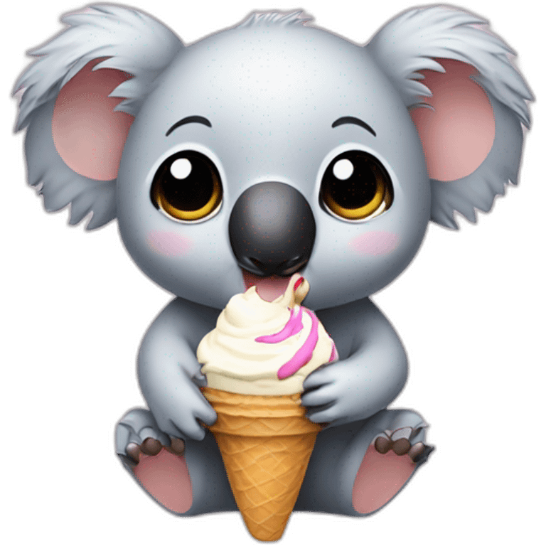 A baby koala eating an ice cream emoji